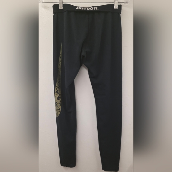 Nike Sportswear Just Do It Leggings Womens Medium Black Gold Floral Swoosh BV310 - Picture 2 of 11